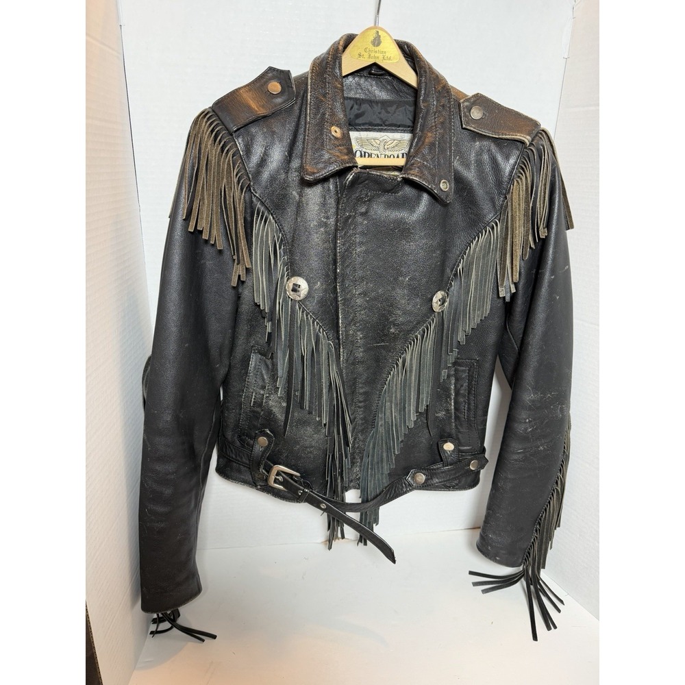 Vintage Wilsons Open Road Leather Motorcycle Biker Jacket Mens 40 Fringe